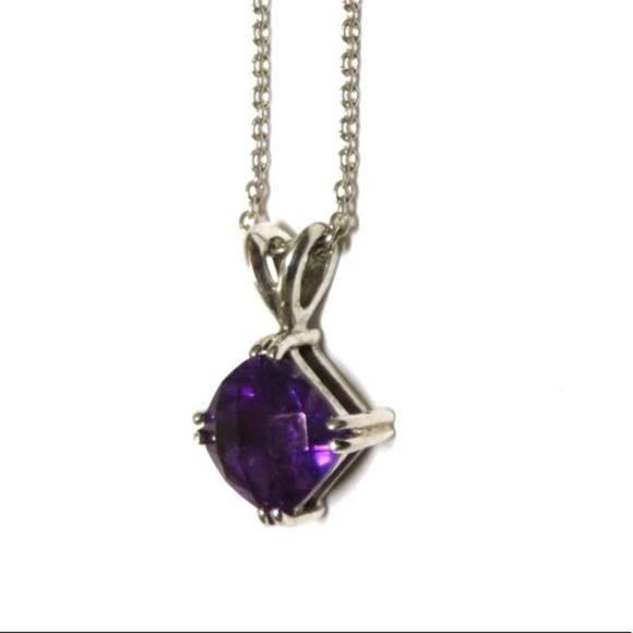 Faceted Purple Amethyst Cushion Cut Pendant and Sterling Silver 18 inch Necklace - Picture 9 of 9